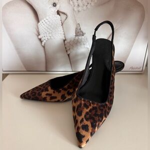 NWT H&M Leopard Print Slingback Heels Pointed Toe Pumps US 8 EU 39